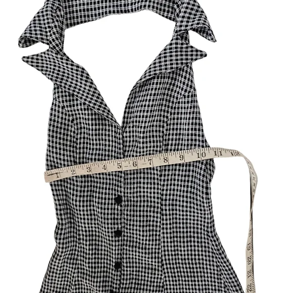 Vanessa Mooney Valentina Mini Dress Halter Black White Check Plaid Mini Dress XS - Picture 3 of 7